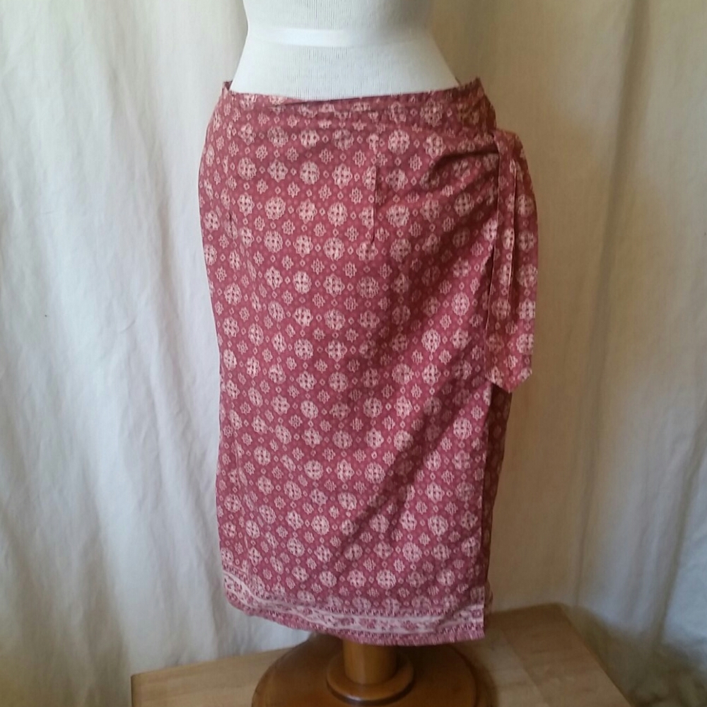 Bali batik wrap skirt S in terracotta and cream